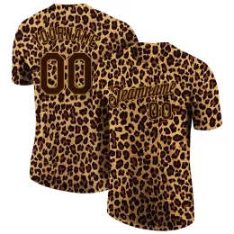 Anpassad brunbrunt guld 3D-mönster Design Leopard Performance T-shirt