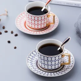 British Style Luxury Moroccan Coffee Cup Saucer Spoon Set Ceramic Mug Porcelain Simple Tea Cup Sets Kitchen Drinkware 240329