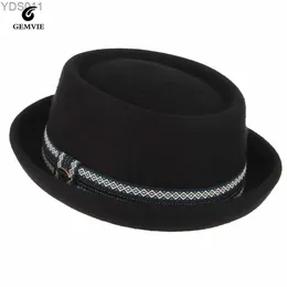 Широкие шляпы ковша Gemvie 100% шерстяной шерстяной шерстяной шерстяной шапки для кожи кожи изогнутая шляпа Unisex осень и зимняя федора YQ240403
