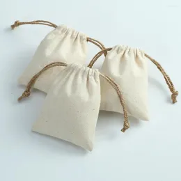 Schmuckbeutel 10 Baumwoll -Sackleinenverpackungsorganisator Hochzeit Weihnachtsfeier Süßigkeit Tasche Präsentieren Sie Mariage Jute Draw String Geschenk