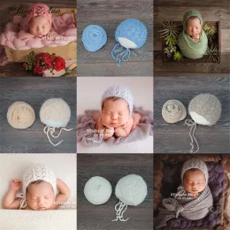 Tillbehör Jane Z Ann nyfödd handgjorda nålmönster Solid färg Soft Hat Wrap Photography Prop Cap Studio Skjutningstillbehör