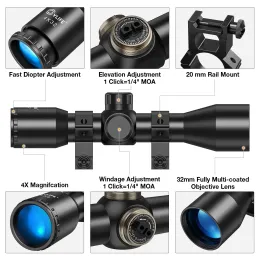 4x32 Rifle Scope Compact Crosshair Optics Hunting Gun Riflescope med 20 mm Free Mounts Telescope Rail