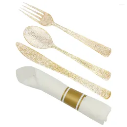 Einweg -Besteck 1 Set von Party -Bestecksgabeln Löffel Servietten Serving Kit Kunststoffgeschirr Geschirr