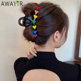 Awaytr New Women Women Rainbow Love Hair Garra Grande Clipe