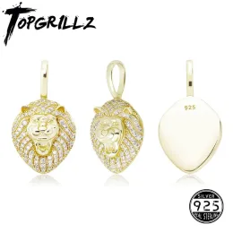 Halsband Topgrillz Nytt 100% 925 Sterling Silver Lion Pendant Högkvalitativ CZ Kvinnors halsband Hip Hop Fashion Delicate Smycken för gåva