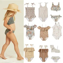 Sommer RC Baby Girls Blumenmuster Ein Stück Strand Spa Resort Swimwears Kinder Kleidung Mädchen Badeanzug gestreiftes Sunbeach Bikini Anzug