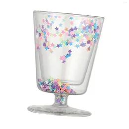 Muggar Double Wall Coffee Cups Star Sequin Glass Cup Espresso Cappuccino Drink Mugg för Juice Cappuccinos Latte