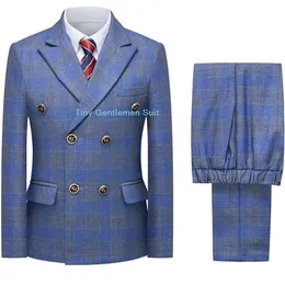 Infantil de outono de outono de outono de inverno de terno de xadrez conjunto de meninos anfitriões de casamento de aniversário vestido crianças calças blazer coletes