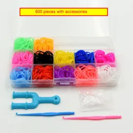 Bandos de borracha coloridos tendem elástico Diy Set Box Girls Girls Gift Telaving Bracelet Tool Kit Kids Arts Crafts Toys Crianças 7 8 10 anos