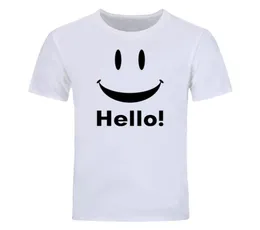 Niedliches Cartoon-Gesicht Hallo bedrucktes Herren-T-Shirt, kurzärmelig, O-Ausschnitt, lässiges T-Shirt, Tops, T-Shirts, DIY-0888D6462075