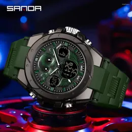 Armbanduhr Sanda Sport 6087 Watch Men Military Armee Top Brand Schädel Handgelenk Dual Display männlich für Uhr wasserdichte Stunden 2024