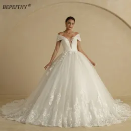 Slippers Bepeithy Sexy Deep V Neck Ball Gown Wedding Dresses 2022 Bride Sleeveless Court Train Glitter Ivory Bridal Gowns for Women Hot