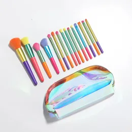 Watercolor Make Up Brush Set 15 Multicolor Cosmetic Tools 240403
