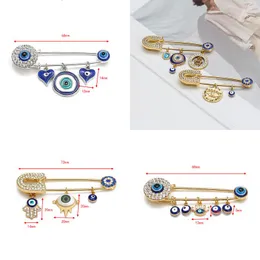 Pins, broszki szpilki 1PC Turkey Blue Eye Animal Wiselant broszka styl etniczny z sową/Hamsa/ręka/drzewo urok klamki do upuszczenia deliv otu7H