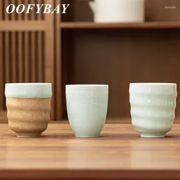 أكواب الصوفية Longquan Celadon Corearse Pottery Tea Cup مصنوعة يدويًا Espresso Coffee Mug Office Teacups Teatbler Drinkware 300/350/275ML