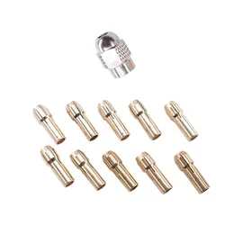 11-delad uppsättning av mässing Chuck Miniature Electric Drill Self-tightening Borr Chuck Factory Pin Electric Sliping Copper Sandwich Small Motor Tool Tillbehör