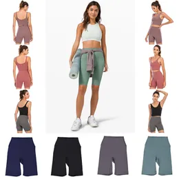 Lululemmon 5-Zoll-Hosen Yoga Shorts Solid Color Womens Lululemmonshorts Training Fitnessstudio Tragen Sie Sport elastischer atmungsaktiv