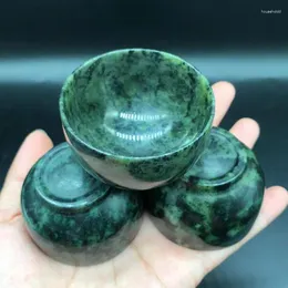 Tea Cups 4st Dark Green Jade Bowl Health Gongfu Teaware Healing Magnetic Stone Teacups Chinese Ceremony Teaset