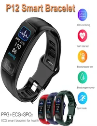 P12 ECG PPG SPO2 smart bracelet heart rate oxygen monitor blood pressure smart belt IP67 waterproof call reminder sports ventilato3688483