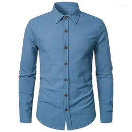 Camisas casuais de masculino Camisa de linho de algodão Vintage Solid Turn-Turn Down Sleeve Spring Spring Autumn Boda