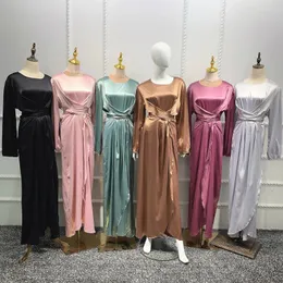 Etnik Giyim Orta Doğu Müslüman Kadınlar Uzun Elbise Satin Kol Abaya Arap BAE Malezya İslami Vestido Ramazan Eid Elbiseler Dubai Moda