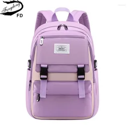 School Bags Fengdong Purple Backpack For Girls High Book Bag Waterproof Light Weight Schoolbag Student Teen