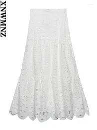 Signe xnwmnz 2024 Summer Women White Fashion Cotton Rama Long Skirt Female Female Vintage High-Waist Chic