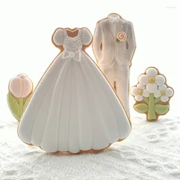 Moldes de cozimento casamento sobremesa cortador de biscoito e fondant embosser bonito dos desenhos animados vestido diy mão imprensa biscoito formas ferramentas acrílicas