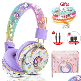 سماعات سماعات أذن لاسلكية مع MIC Rainbow Kids Girls Music Helment Headset Gamer TF Card for Phone Children Drop تسليم DH31L