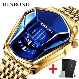 Wristwatches BINBOND Fashion Luxury Unique Military Motorcycle Stainless Steel Business Sports Men's Golden Watch Style Concept With Box