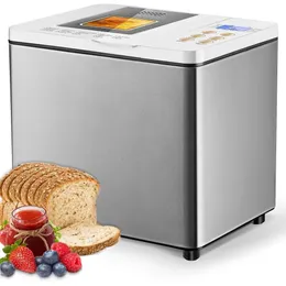 KEEPEEZ Maker with Dual Heaters, 19 in 1 Horizontal Bread Maker, Gluten Free, Sour Pizza Dough, Jam, Stir Fry Setting, Stainless Steel, 2 Pound Bread, 3 Shell