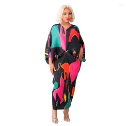 Abiti casual di base miyake abito pieghevole donna 2023 temperamento plus size per pipistrello stampato a v-scollo a v-scollo snello maxi sciolti per drop de dhn5a