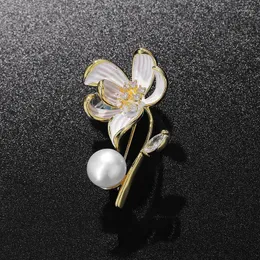 Brosches Classic Design Lotus Brosch Women Scarf Decoration Crystal Zircon Rose Flower Girls Dinner Suit Dress Pin