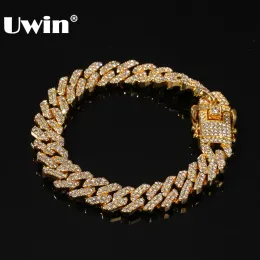 Braccialetti uwin 12mm bling slank mimi braccialetti cubani color oro color henestones henestones hiphop hiphop maschi