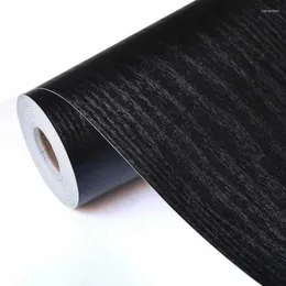 Wallpapers Black Wood Grain Thickening Wallpaper Film Furniture Kitchen Cabinet PVC Self-adhesive Waterproof Wall Stickers