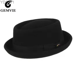 Cappelli larghi secchi da secchio da uomo gemvie da uomo 100% in feltro pieghevole per la pelle pieghevole per la pelle della curva vintage torta autunno e inverno YQ240403