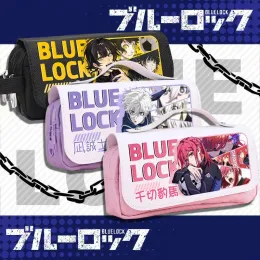 Väskor Blue Lock Pencil Bags Bachira Meguru Chigiri Hyoma Handheld Pencil Case Seishiro Nagi School Supplies Pu Leather Stationery Kid Kid