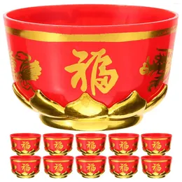 Disposable Cups Straws 24 Pcs Retro Bowl Worship Cup Sacrifice Vintage Offerings Fu Character Holy Plastic For Buddha Tibetan Supplies Home