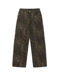 Stampa leopardo baggy y2k jean 2024 con pantaloni intagliati in alto con la gamba ad alta vita ad alta vita Streetwear Jeans retrò retrò 240403