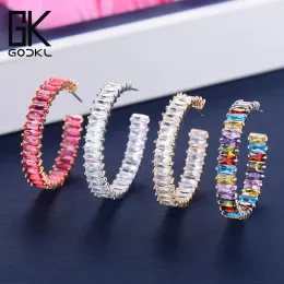 Ohrringe Godki 35mm Luxus mehrfarbiger Kubikzirkonia Big Hoop Ohrringe für Frauen Hochzeit Dubai Trendy Ohrringe Boucle d'OeIlle Femme