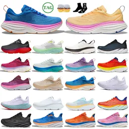 Hokass Clifton 9 Bondi 8 One Running Running Men Women Sneakers Castlerock Fiesta rosa laranja deslocando o fluxo de gelo de areia de tênis de designer azul corredores ao ar livre