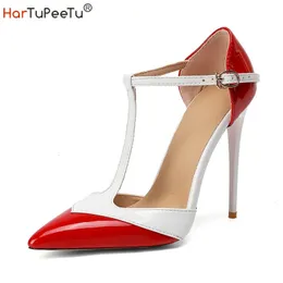 STILETTO SANDALS WIND PLUS SIZE 34-47 High Heels 2024 Sexy Color Block Blupergling Purflicling Leather Summer Summer Pointed Ene 240328