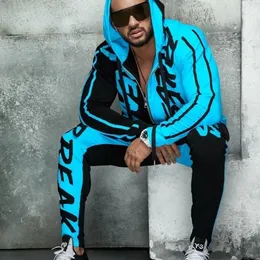 Mens Activewear Fall Casual Mens Letter Print Hooded Streetwear Jogging Set 240401