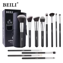 Beili Advanced Makeup Brushes 12pcs مع Holder Synthetic Foundation Contour Beashaler Full Face Brush Set 240403