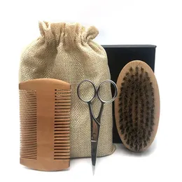 Traje de barba para homens um conjunto de bálsamo de kit de higiene com tesoura escova de tesouros de crescimento diário de cuidados diariamente churrasco