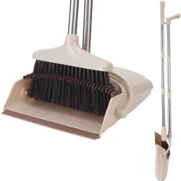 Long Handled Dustpan and Brush Foldable Standing and Brush Set Portable Combo Set with Scraper Teeth Adjustable cleaning tool