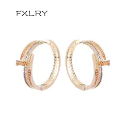 Earrings FXLRY Exaggerated Fashion AAA Cubic Zirconia New Personality Design Hoop Earrings For Women Jewelry