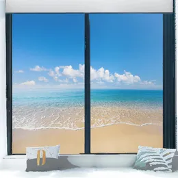 Window Stickers Sea Landscape Pattern Privacy Film No Lim Static Clanges Frosted Glass Beach Ocean Scenery Stained Sticker