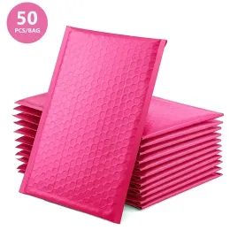 Bolsas 50pcs bolhas mala -sseas envelopes acolchoados Pérola Presente Presente de Mail Envelope Bag para Livro Revista Lined Mailer Self SEAL Pink