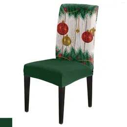 의자 덮개 빈티지 나무 곡물 빨간색 노란색 크리스마스 볼 커버 다이닝 스판덱스 시트 홈 오피스 데스크 케이스 세트